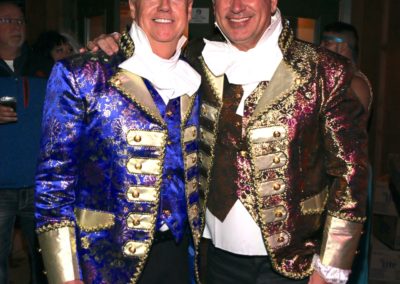 Two people dressed in royal costumes pose for Dunes Resorts Halloween 2021 party.