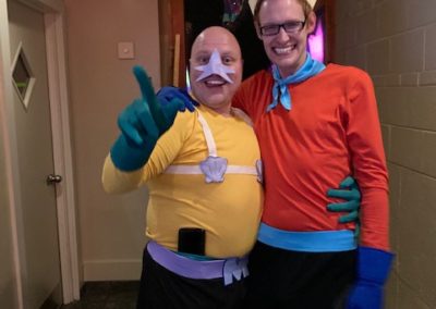 Two people dressed in Spongebob inspired costumes for Dunes Resorts Halloween 2021 Party