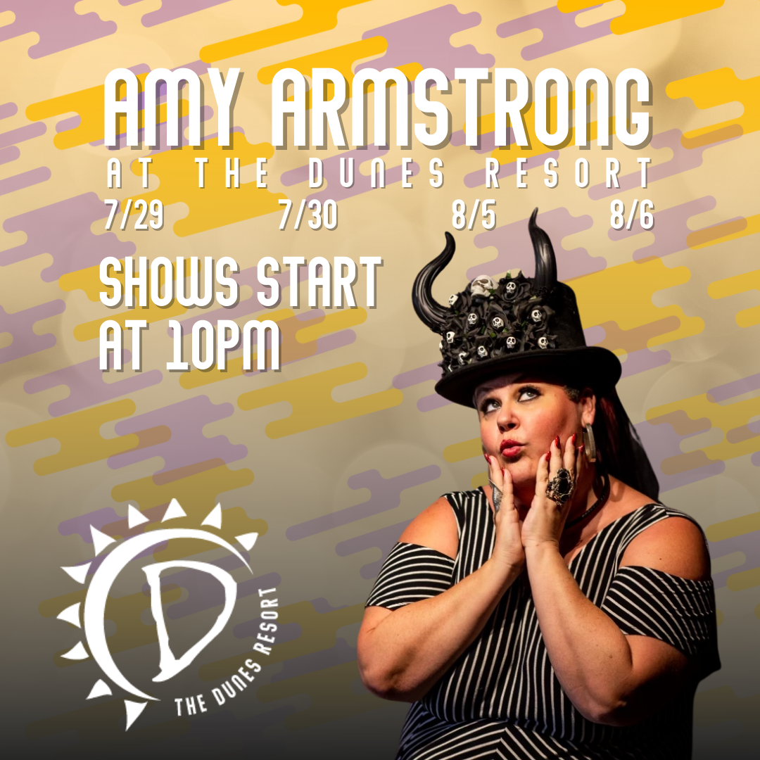 Amy Armstrong wearing a horned hat and pushing her hands against her face