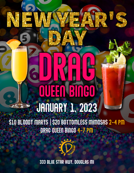 New Year's Day Drag Queen Bingo informational graphic for The Dunes Resort.