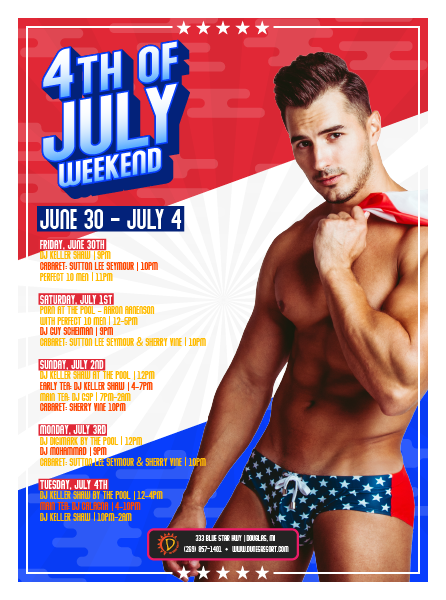 A sexy man in a speedo "4th of july weekend"