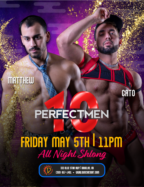 Two ripped men show off their stuff "Perfect 10 Men, Friday May 5th"